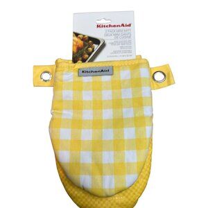 🟡 KitchenAid 2-Pack Mini Oven Mitts – Yellow Gingham | Silicone Grip | NWT